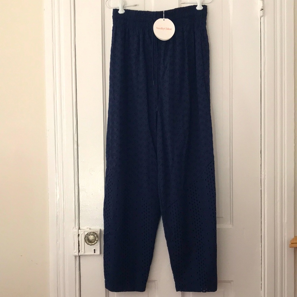 See by Chloé Drawstring Embroidered Eyelet Trouser